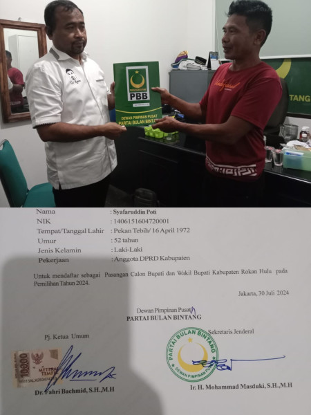 Partai PBB Resmi Serahkan Rekomendasi Ke Paslon Anton ST MM-Syafarudin Poti SH