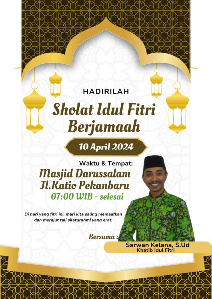 Besok Ketua ICMI Muda Pekanbaru Isi Khutbah Idul Fitri di Masjid Darussalam Pekanbaru