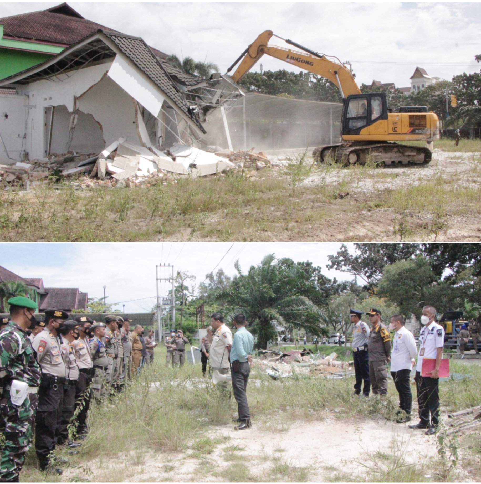 Tak Miliki IMB Satu Unit Gedung Permanen Dibongkar Satpol PP Kota Pekanbaru