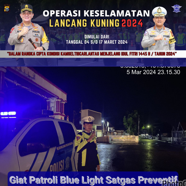 Polres Kuansing Laksanakan Patroli Blue Light Satgas Preventif Operasi Keselamatan Lancang Kuning 2024