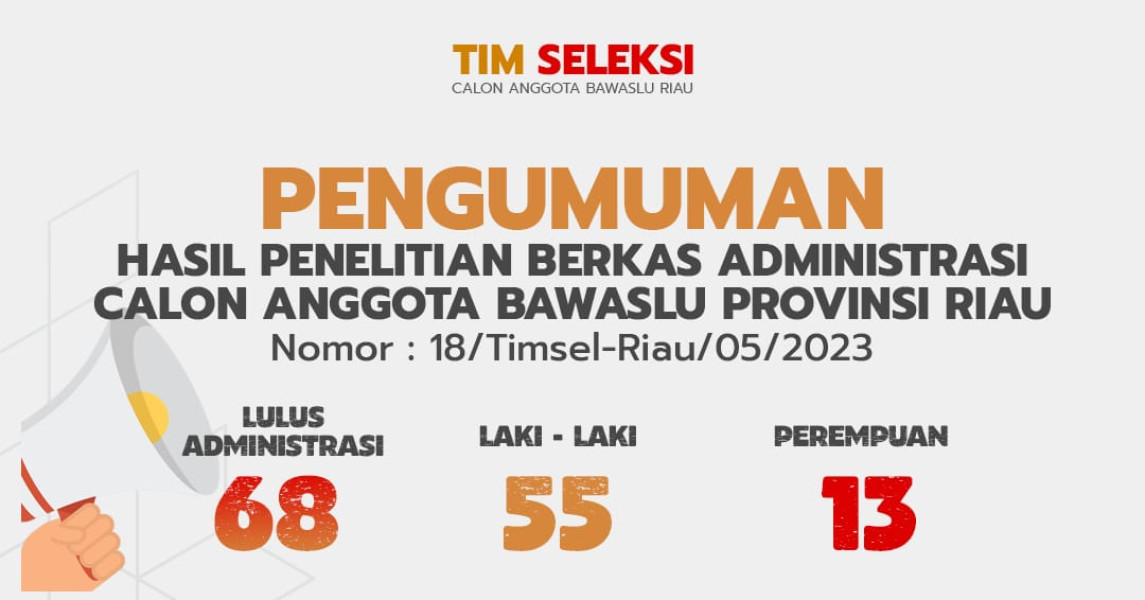 Pengumuman Lulus Administrasi bagi Calon Anggota Bawaslu Riau 2023-2028